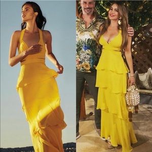 A.L.C. Lita Tiered Ruffled Yellow Silk Maxi Dress Gown in Size 6